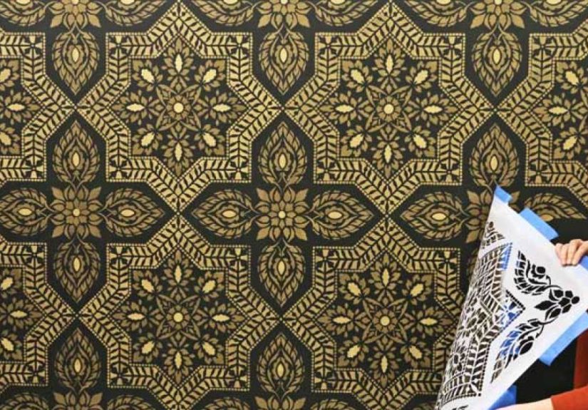 How To Stencil A Metallic Tile Accent Wall