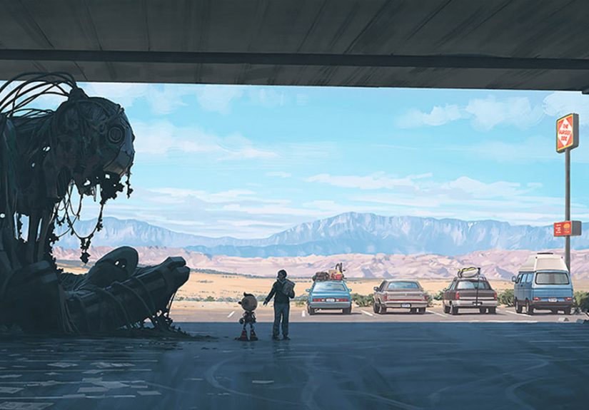 Girl And Her Robot Travel Through Wastelands In Alternate 90s USA In Chilling Illustrations