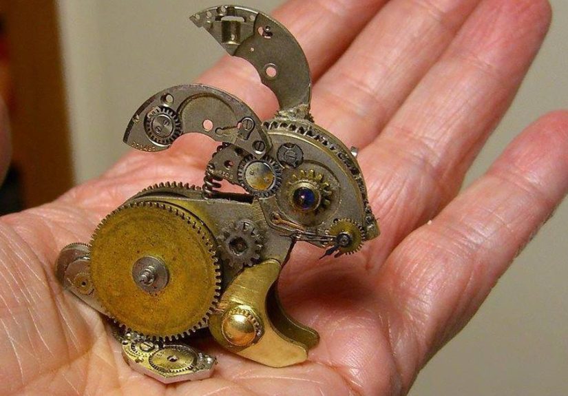 Artist Uses Old Watch Parts To Craft Tiny Intricate Steampunk Sculptures