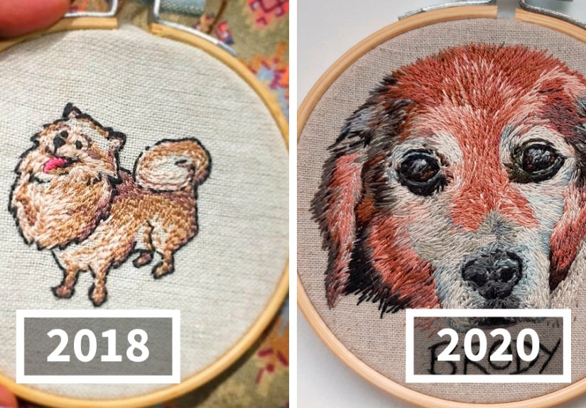 I Made My First Pet Embroidery Of Our Family Dog Who Passed Away For My Mom In 2018, Now I Make Them Professionally