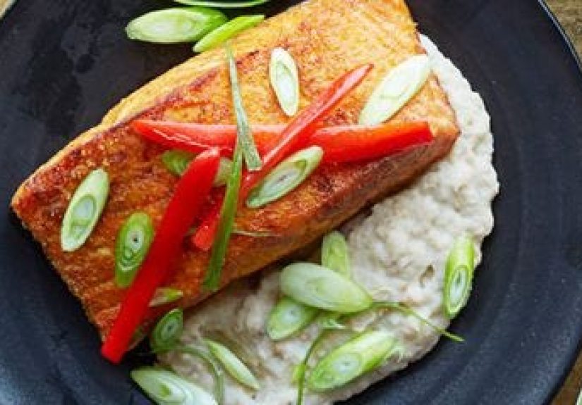 Spicy Salmon Over Creamy Eggplant Recipe