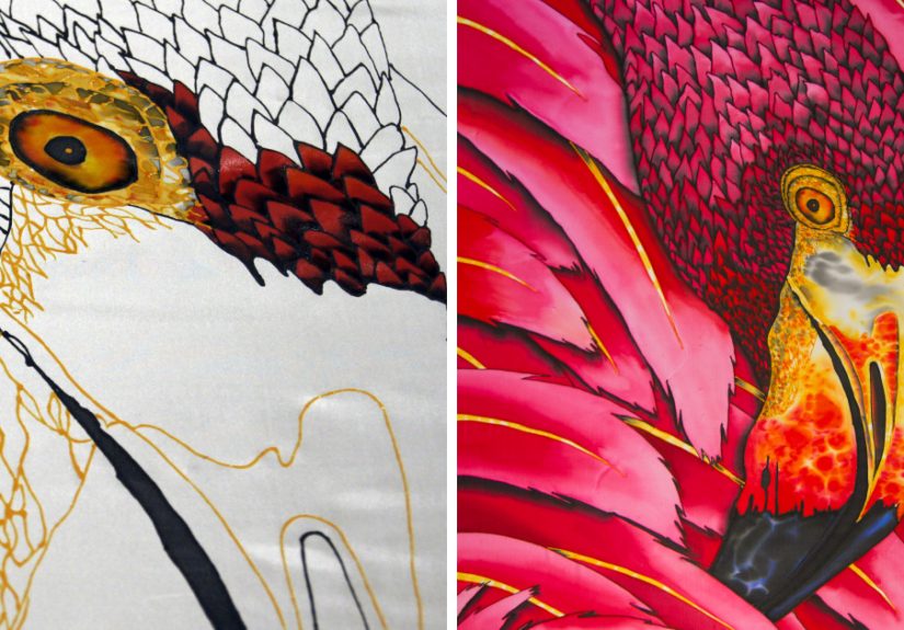 Flaming Flamingo Comes To Life In Batik Painting On Silk