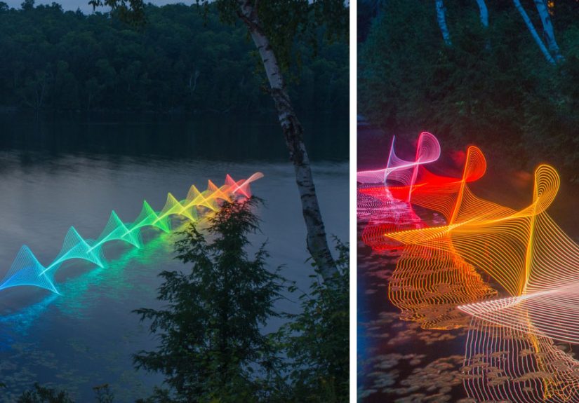 The Motions Of Canoers and Kayakers Revealed With LEDs In Long Exposure Photography