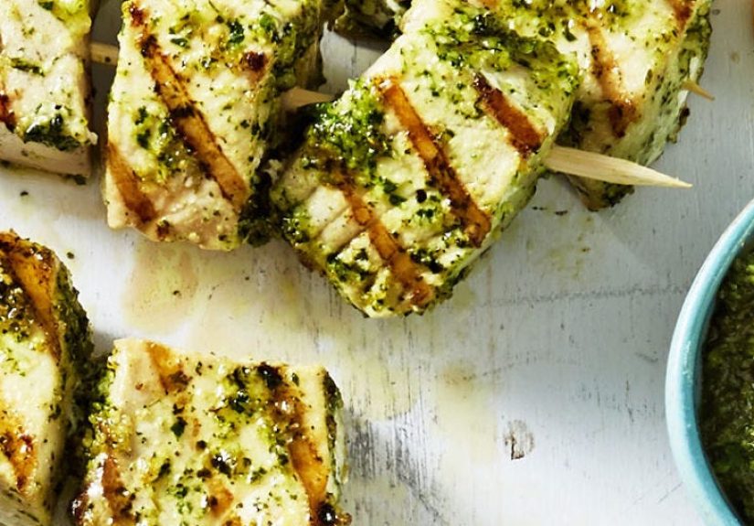 Best Swordfish Kebabs with Mint Pesto Recipe - How to Make Swordfish Kebabs with Mint Pesto